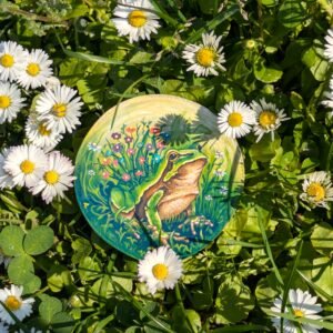 Toad in a flower field